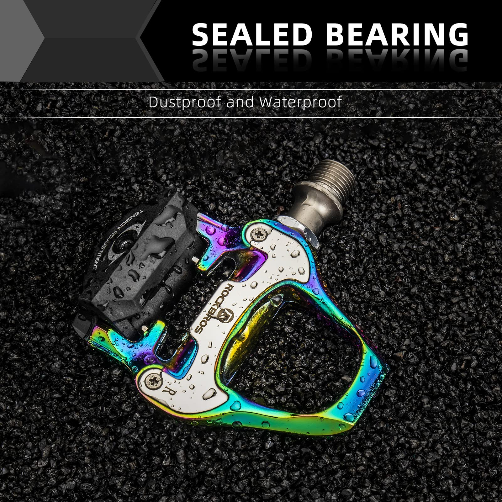 ROCKBROS Lightweight Clipless Pedals with Cleats Compatible with SPD-SL - ROCKBROS #color_Colorful-alloy body