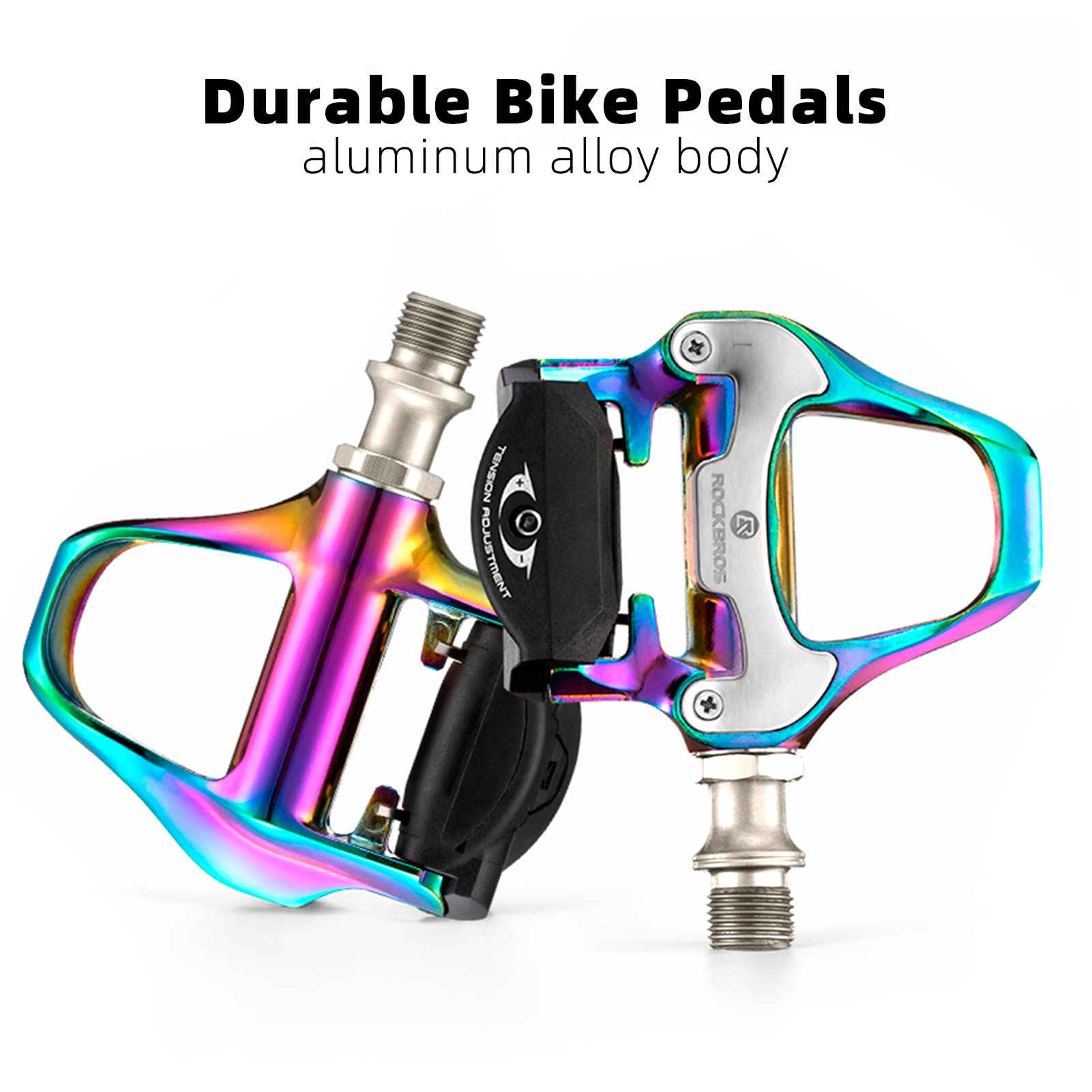 ROCKBROS Lightweight Clipless Pedals with Cleats Compatible with SPD-SL - ROCKBROS #color_Colorful-alloy body