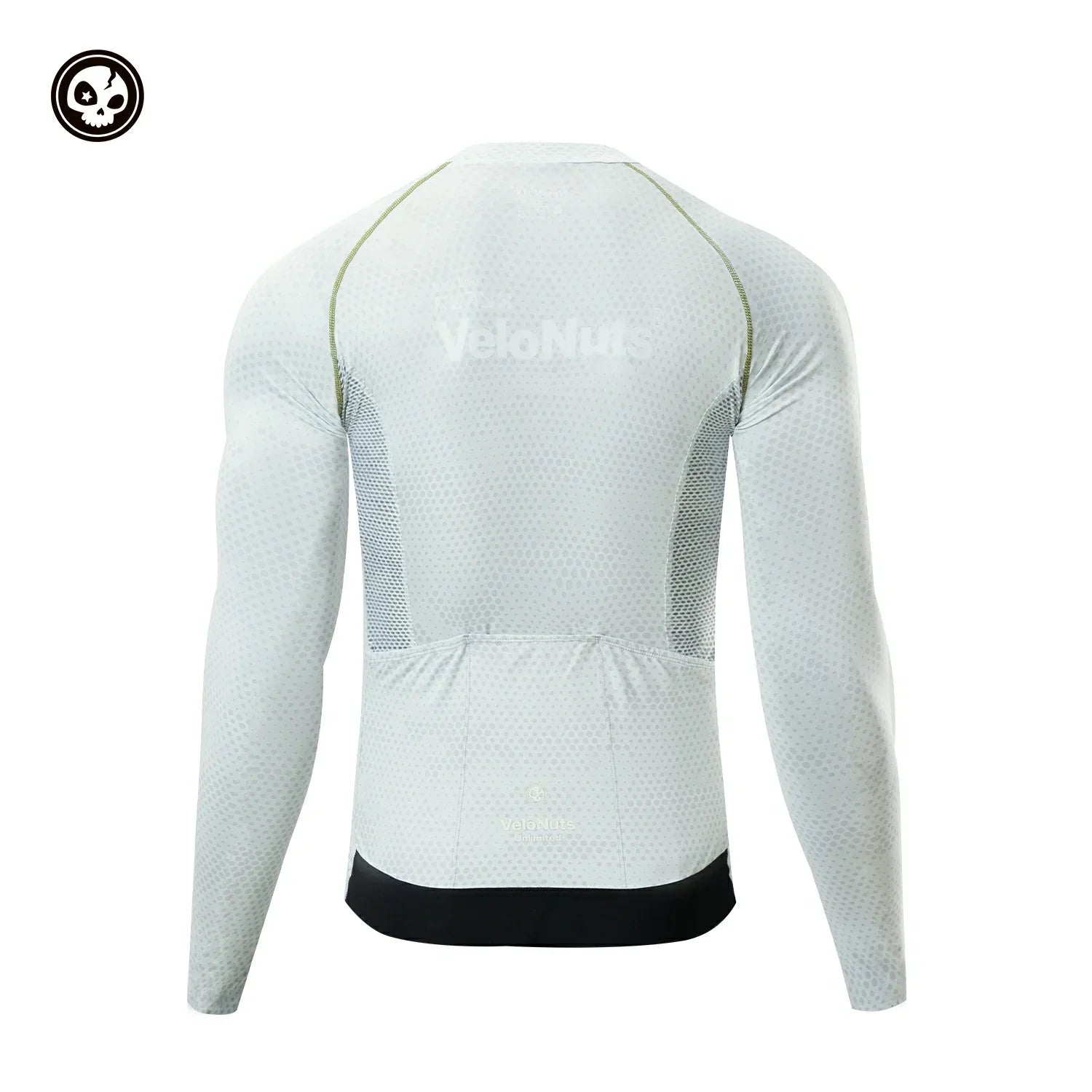 White long-sleeve athletic shirt with mesh panels on a white background #color_Blue