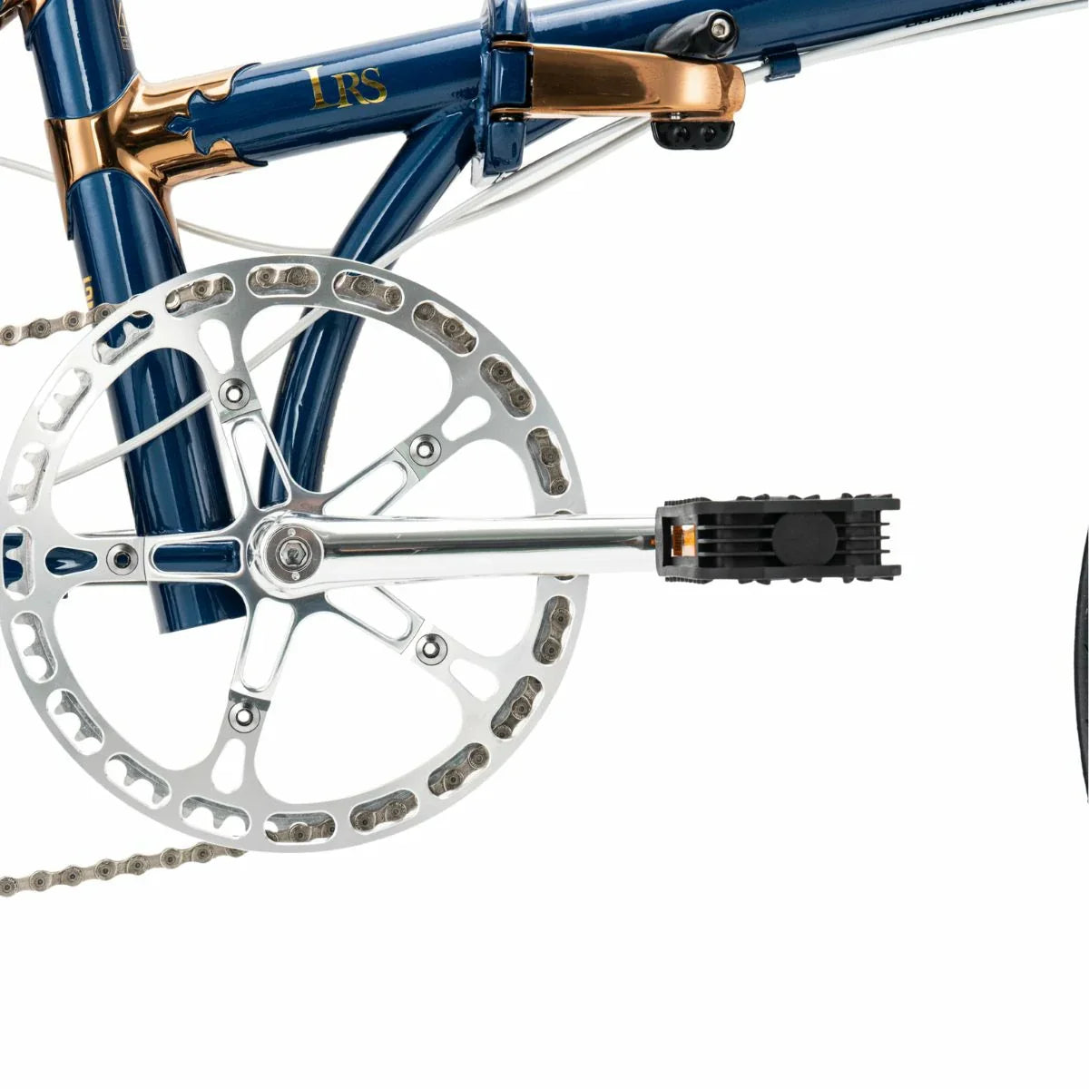 Close-up of a bicycle wheel with metallic components on a white background #Color_Blue