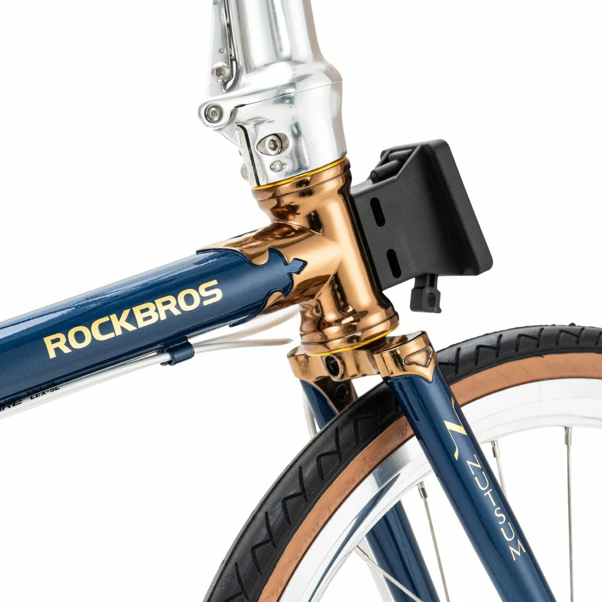 Close-up of a bicycle with 'RockBros' branding on a white background  #Color_Blue
