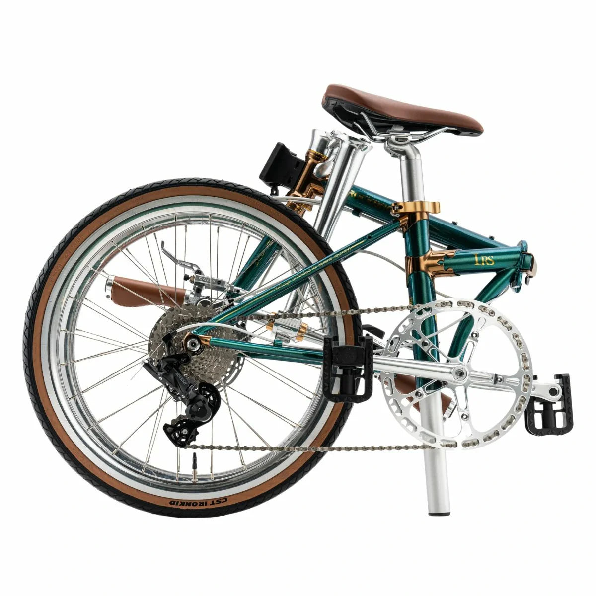 Green bicycle with brown seat on a white background #Color_Green