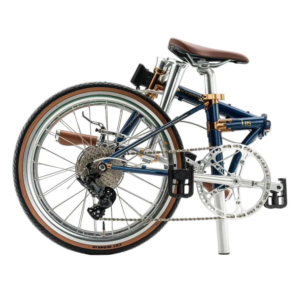 Blue bicycle with brown seat and tires on a white background #Color_Blue