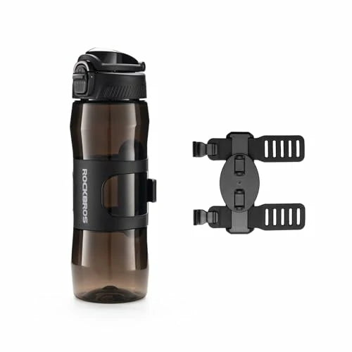 Black water bottle with holder on a white background