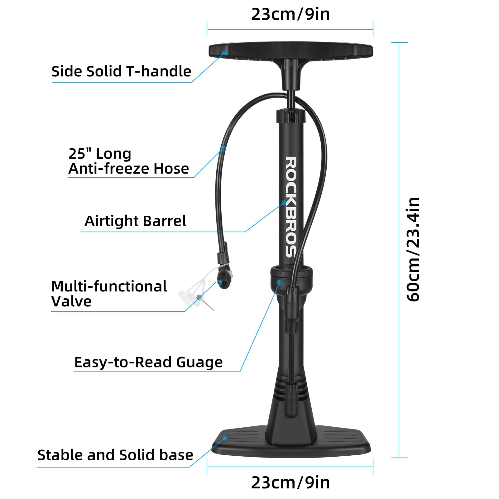 Portable bicycle floor pump compatible with Presta and Schrader valves