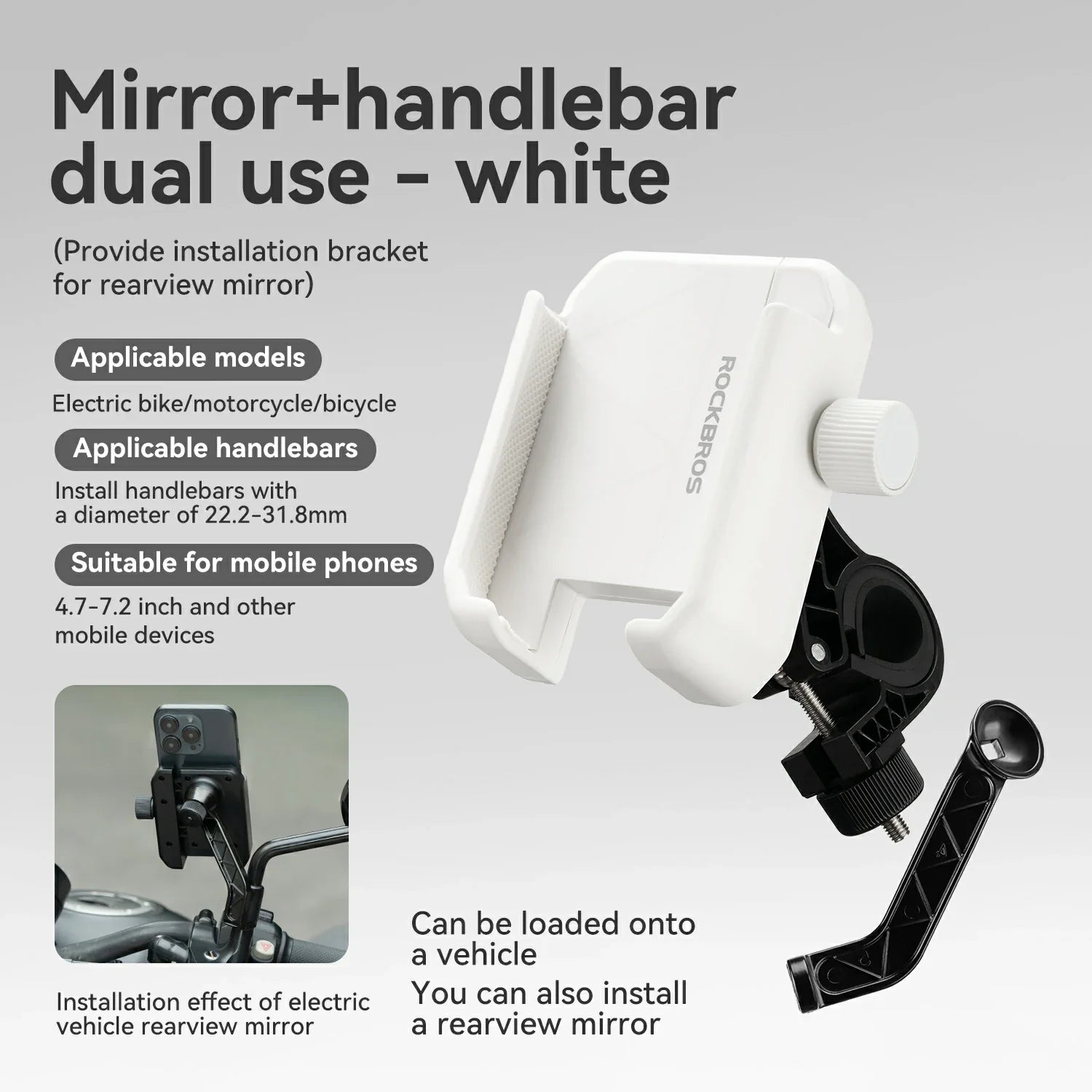 #Color_White Size_Mirror+handlebar