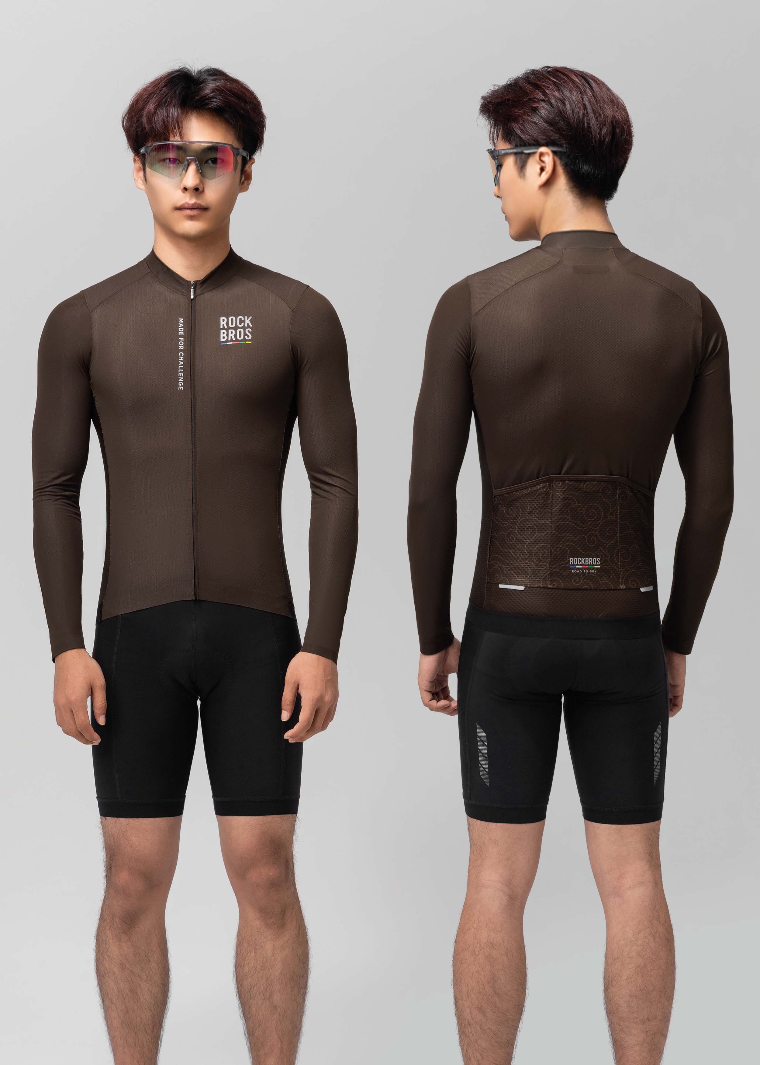 ROAD TO SKY Men's Cycling Long Sleeve Jersey ￠ò Dark Brown