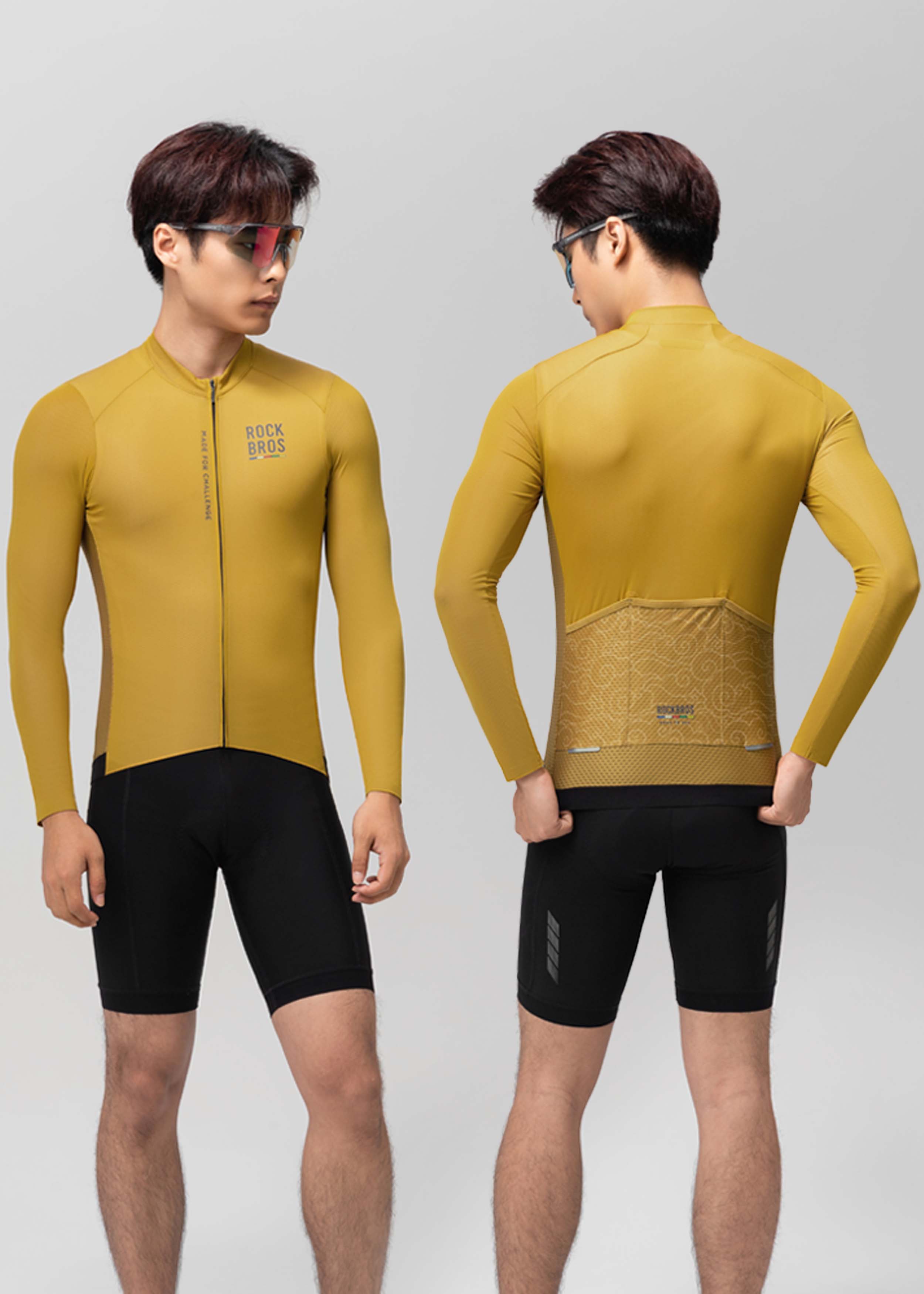 ROAD TO SKY Men's Cycling Long Sleeve Jersey ￠ò Yellow-Brown