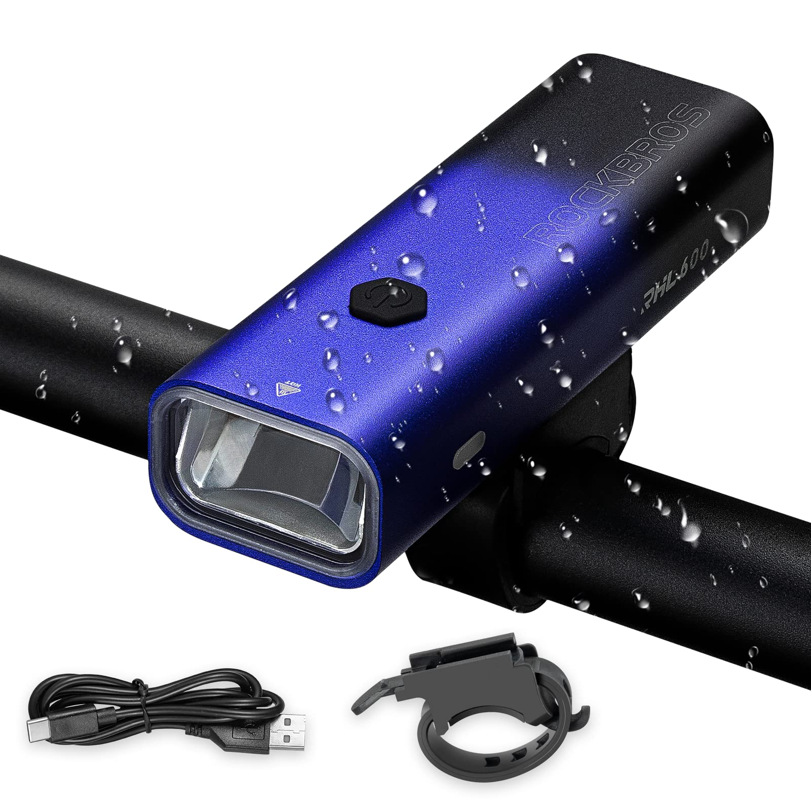 ROCKBROS Bike Light 600 Lumens USB Rechargeable Bike Headlight Super Bright #Color_Blue