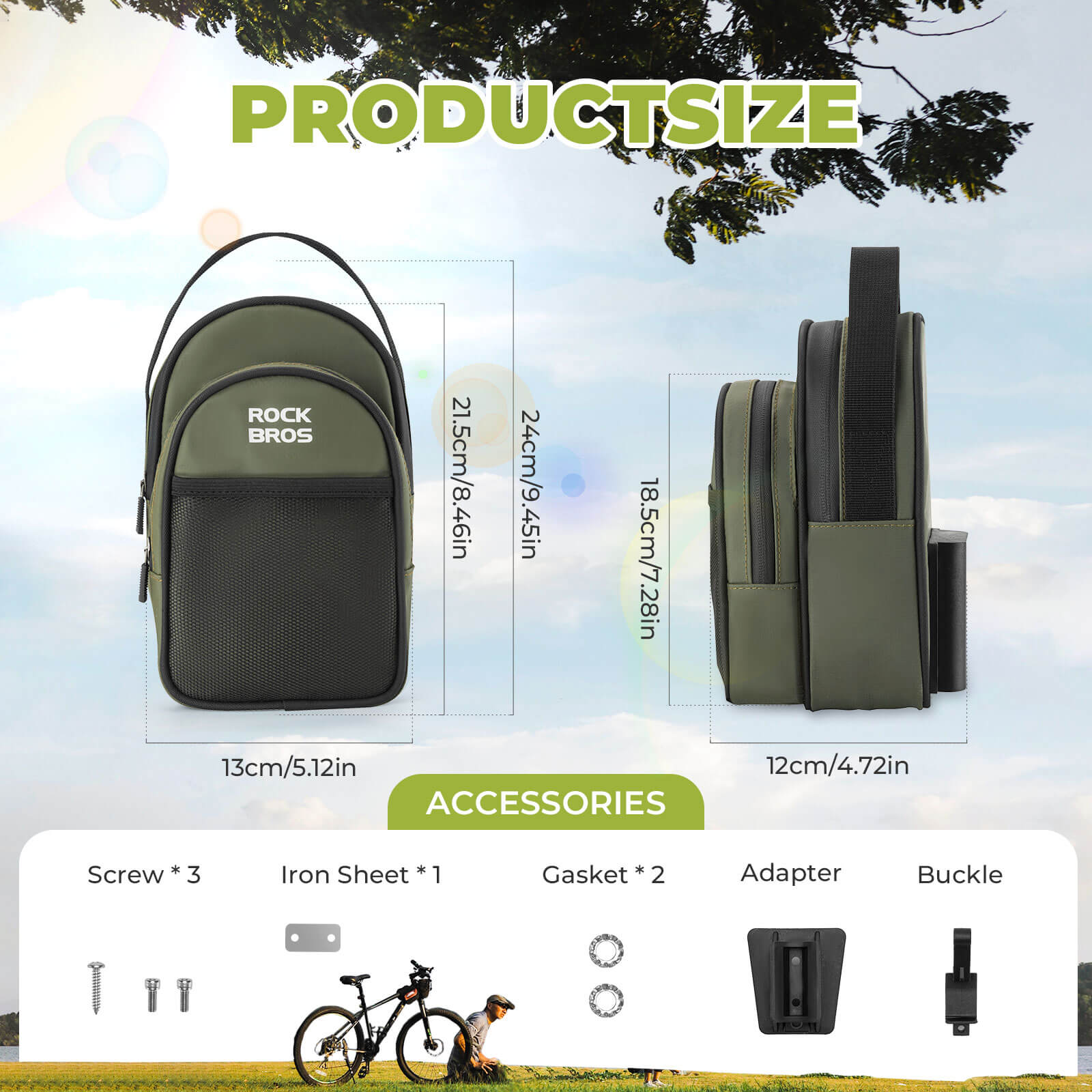 ROCKBROS Front Hanger Bag 1.8L – The Ultimate Storage Upgrade for Your Folding Bike!? #Color_Green