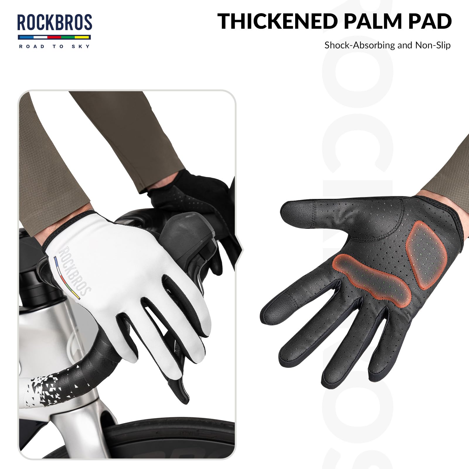 ROCKBROS Road-to-Sky Spring Summer Cycling Gloves Full Finger Touch Screen #Color_White