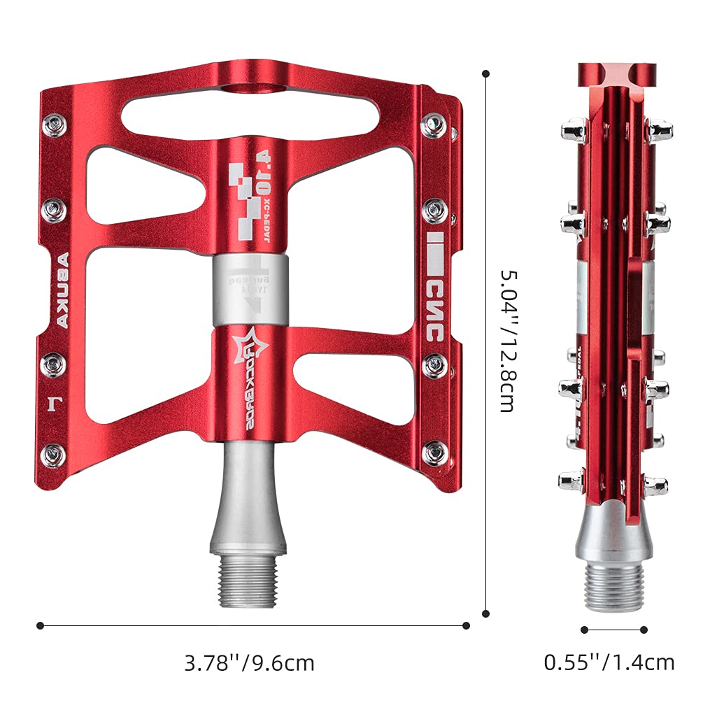 ROCKBROS 4 Bearings Mountain MTB Bike Pedals Platform Flat Aluminum Alloy 9/16" - ROCKBROS #color_red