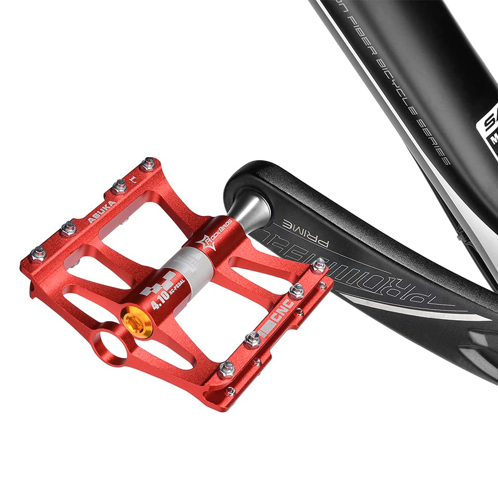 ROCKBROS 4 Bearings Mountain MTB Bike Pedals Platform Flat Aluminum Alloy 9/16" - ROCKBROS #color_red