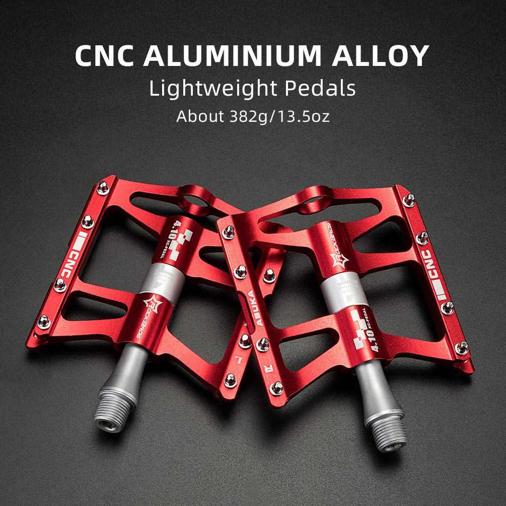 ROCKBROS 4 Bearings Mountain MTB Bike Pedals Platform Flat Aluminum Alloy 9/16" - ROCKBROS  #color_red