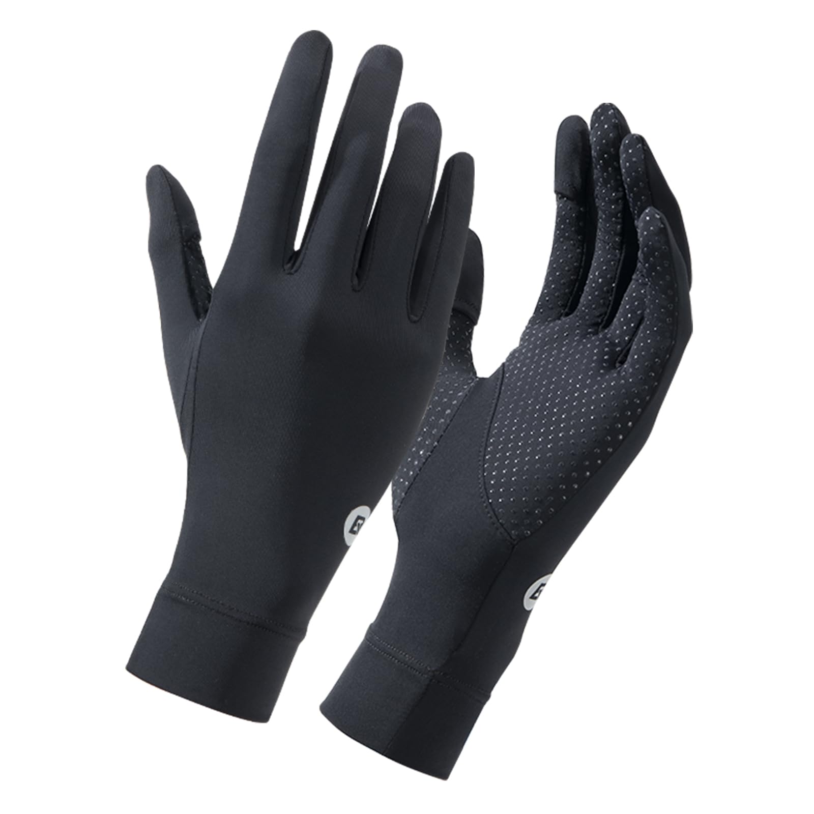 Pair of black gloves with textured palm on a white background #Color_Black