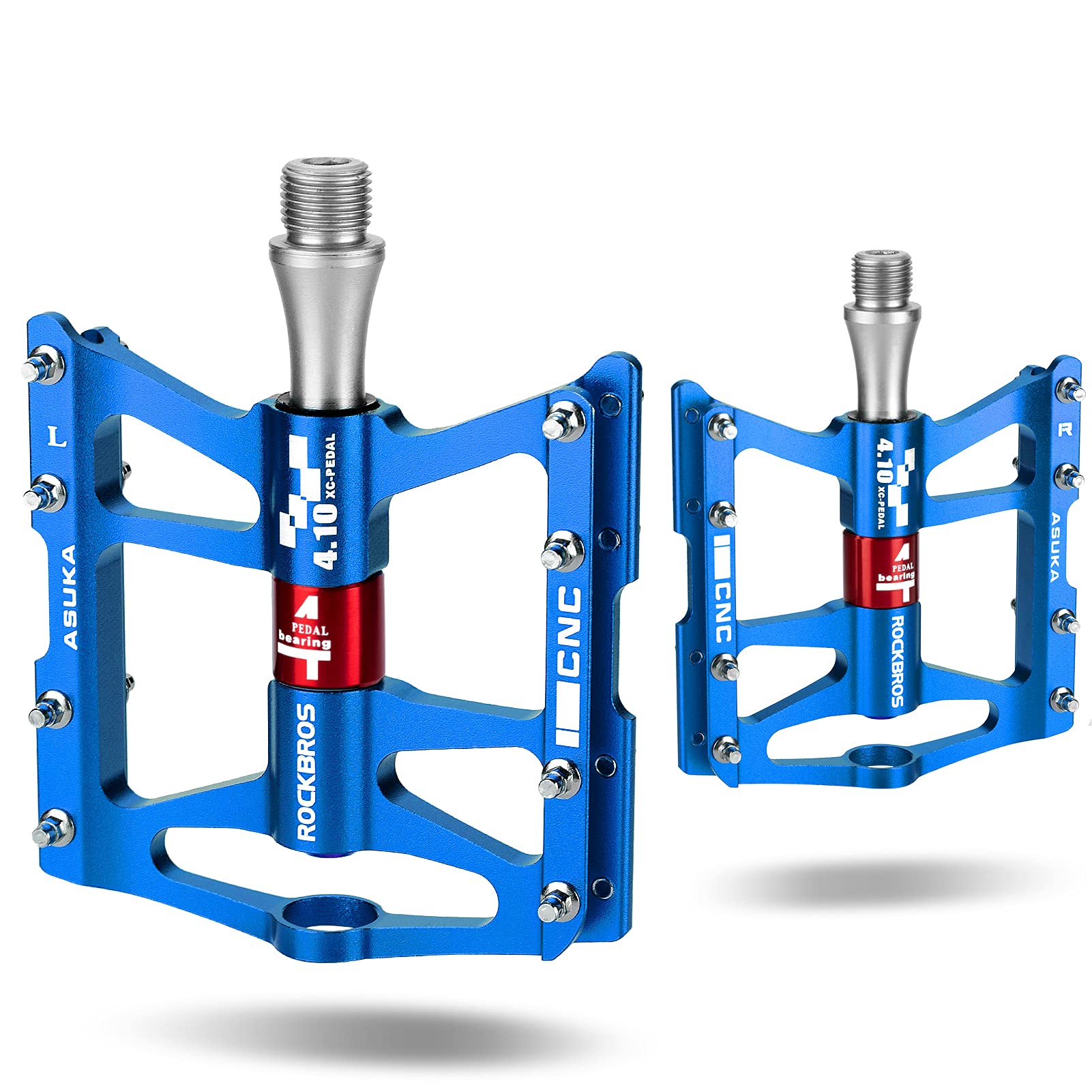 ROCKBROS 4 Bearings Mountain MTB Bike Pedals Platform Flat Aluminum Alloy 9/16" - ROCKBROS #color_Blue
