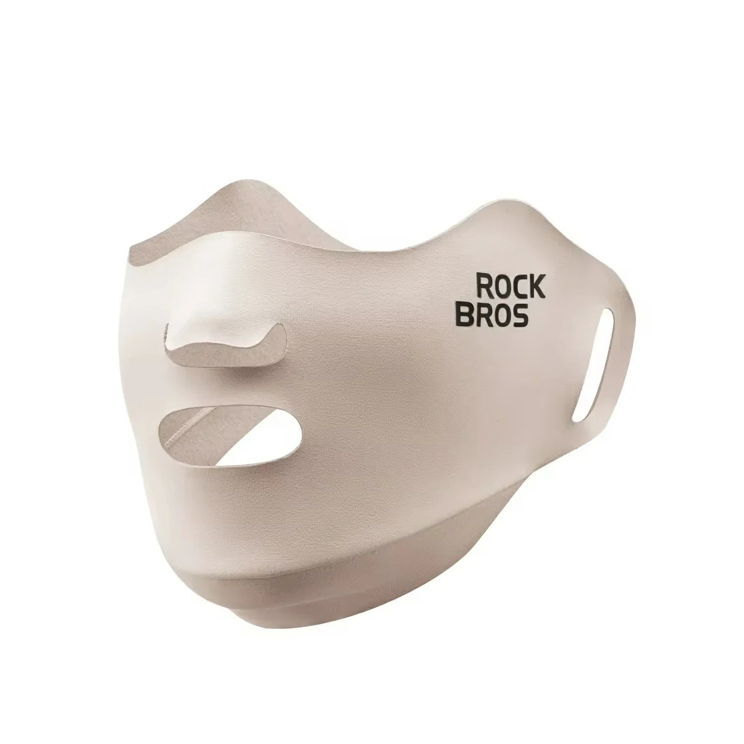 Beige face mask with 'Rock Bros' branding on a white background #color_Brown