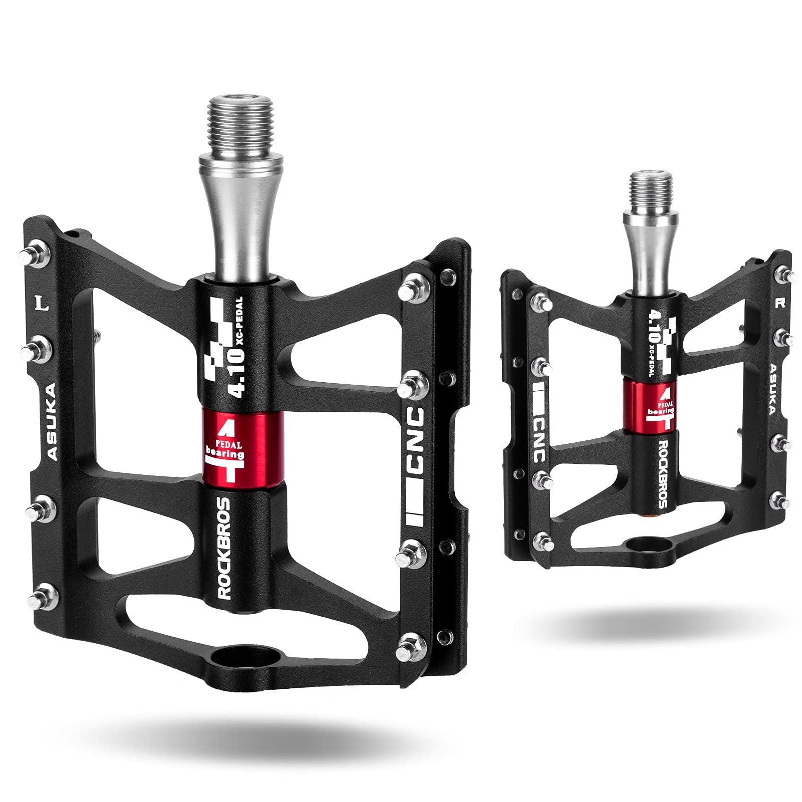 ROCKBROS 4 Bearings Mountain MTB Bike Pedals Platform Flat Aluminum Alloy 9/16" - ROCKBROS #color_Black