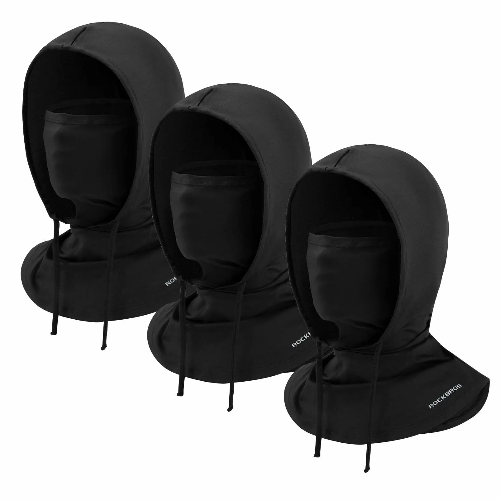 Three black hooded face masks with brand logo on a white background #Color_Black*3