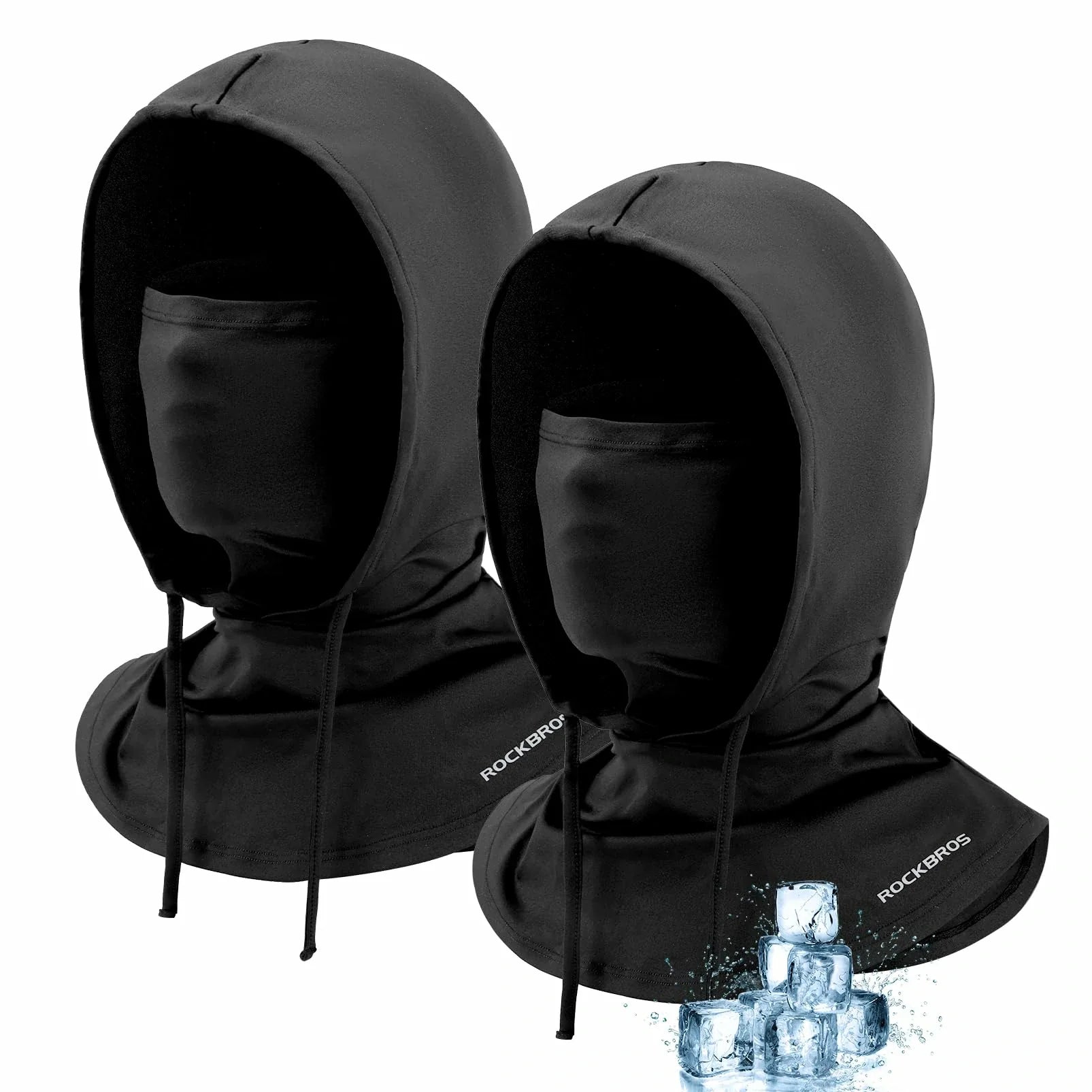 Two black hooded face masks with ice cubes on a white background #Color_Black*2