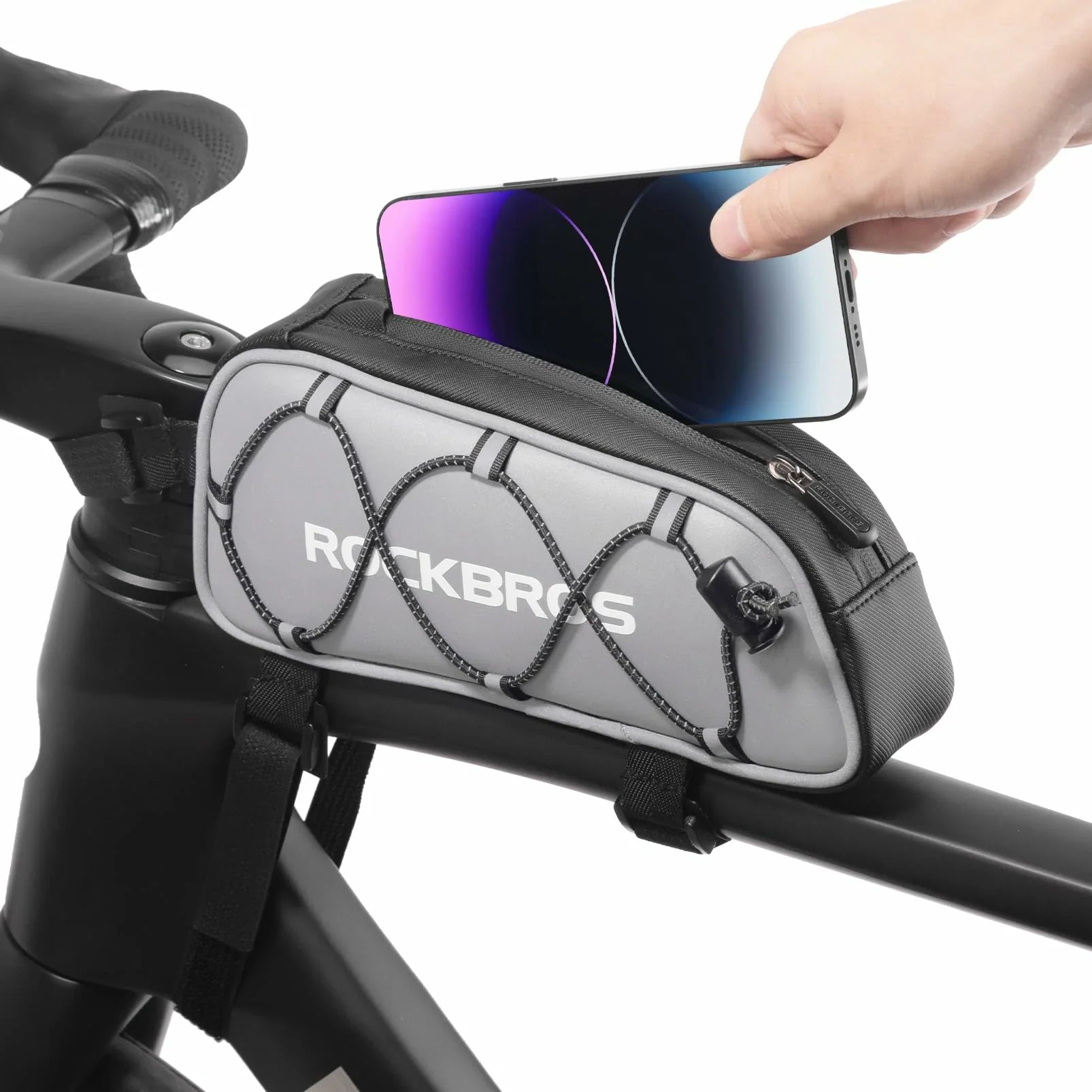 Bike frame bag mounted on top tube with zipper storage #color_silver