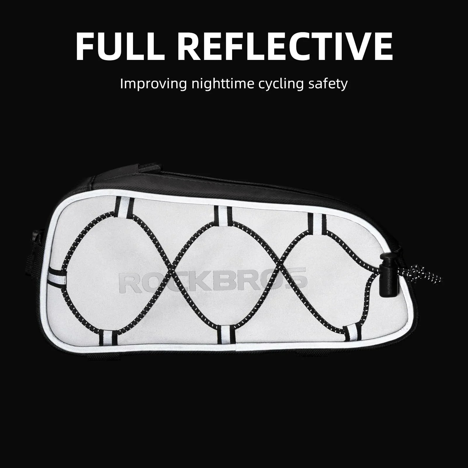 Reflective cycling safety pouch with 'Full Reflective' text on a black  background  #color_silver