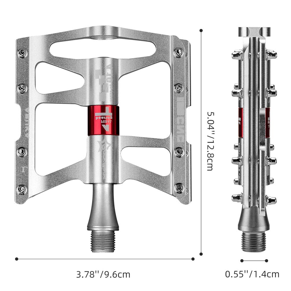 ROCKBROS 4 Bearings Mountain MTB Bike Pedals Platform Flat Aluminum Alloy 9/16" - ROCKBROS  #color_Silver