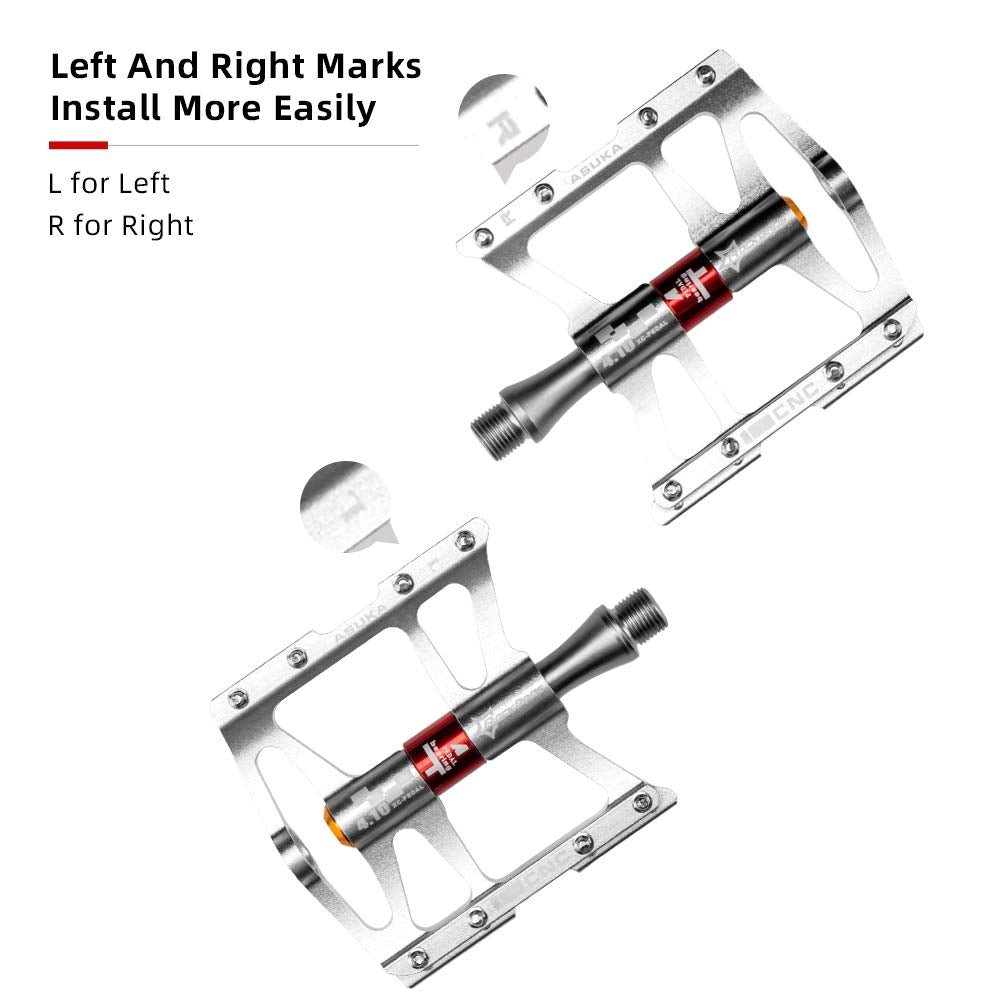 ROCKBROS 4 Bearings Mountain MTB Bike Pedals Platform Flat Aluminum Alloy 9/16" - ROCKBROS  #color_Silver
