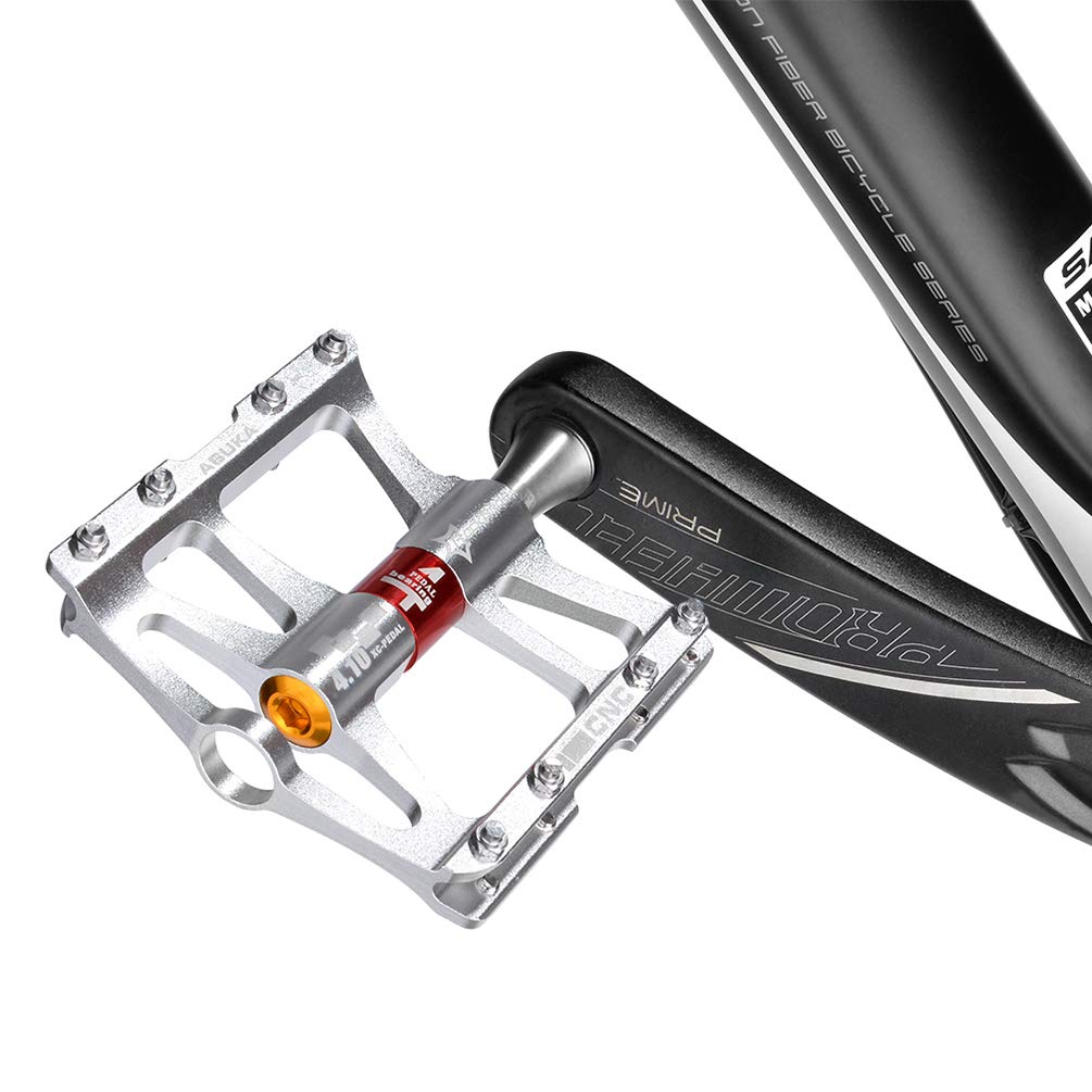 ROCKBROS 4 Bearings Mountain MTB Bike Pedals Platform Flat Aluminum Alloy 9/16" - ROCKBROS  #color_Silver