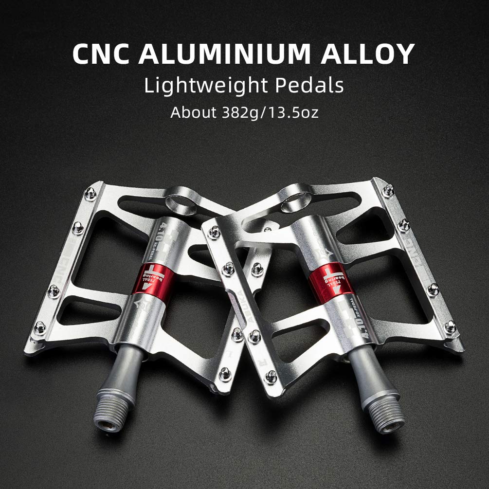 ROCKBROS 4 Bearings Mountain MTB Bike Pedals Platform Flat Aluminum Alloy 9/16" - ROCKBROS  #color_Silver