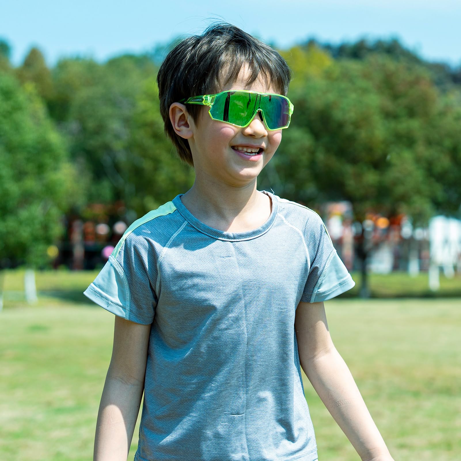 kids sports polarized sunglasses for running and biking#color_transparent green