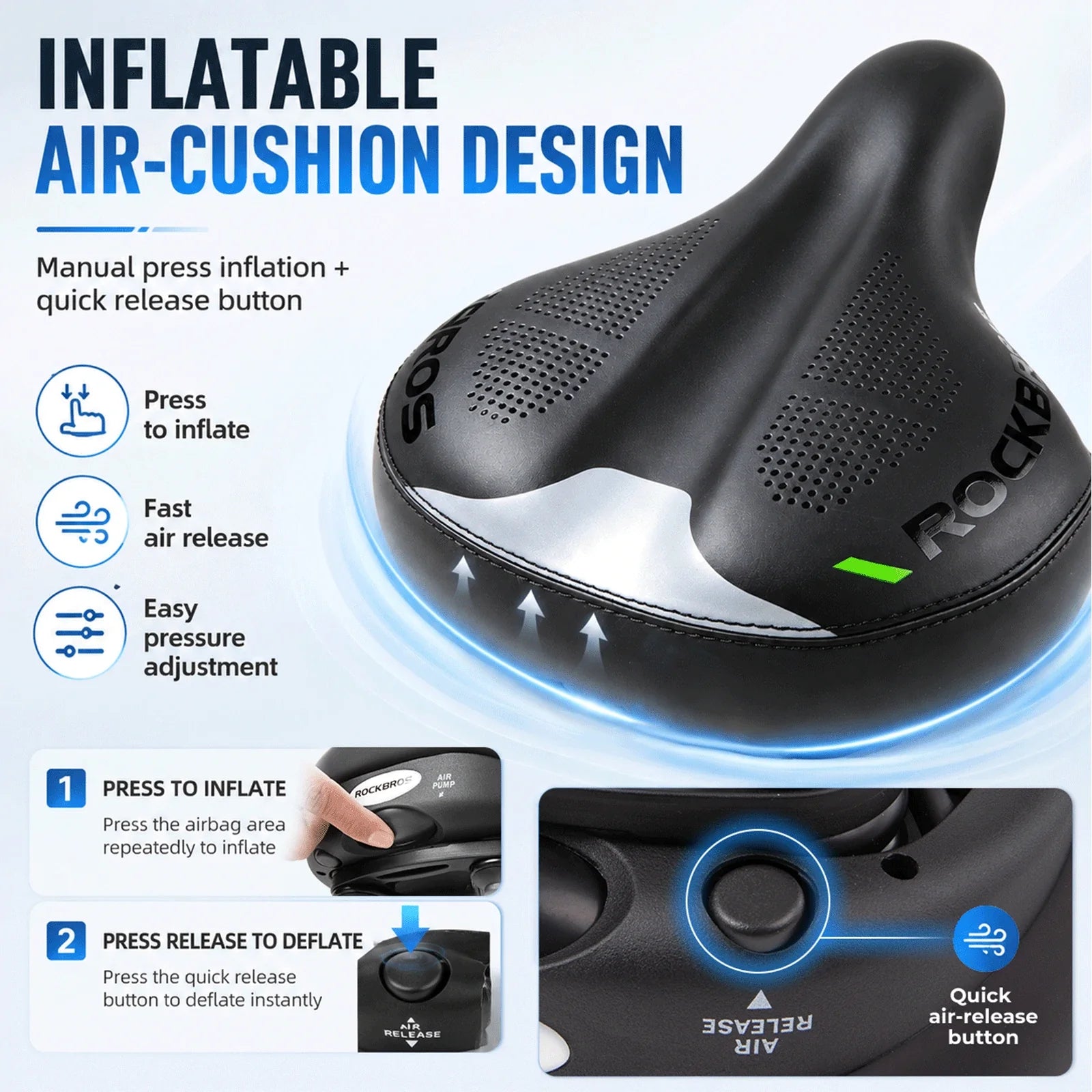 Adjustable Air Cushion Bike Saddle Wide Comfort Shock Absorbing Seat