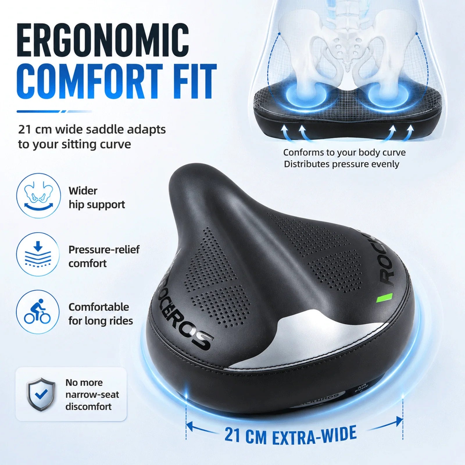 Adjustable Air Cushion Bike Saddle Wide Comfort Shock Absorbing Seat