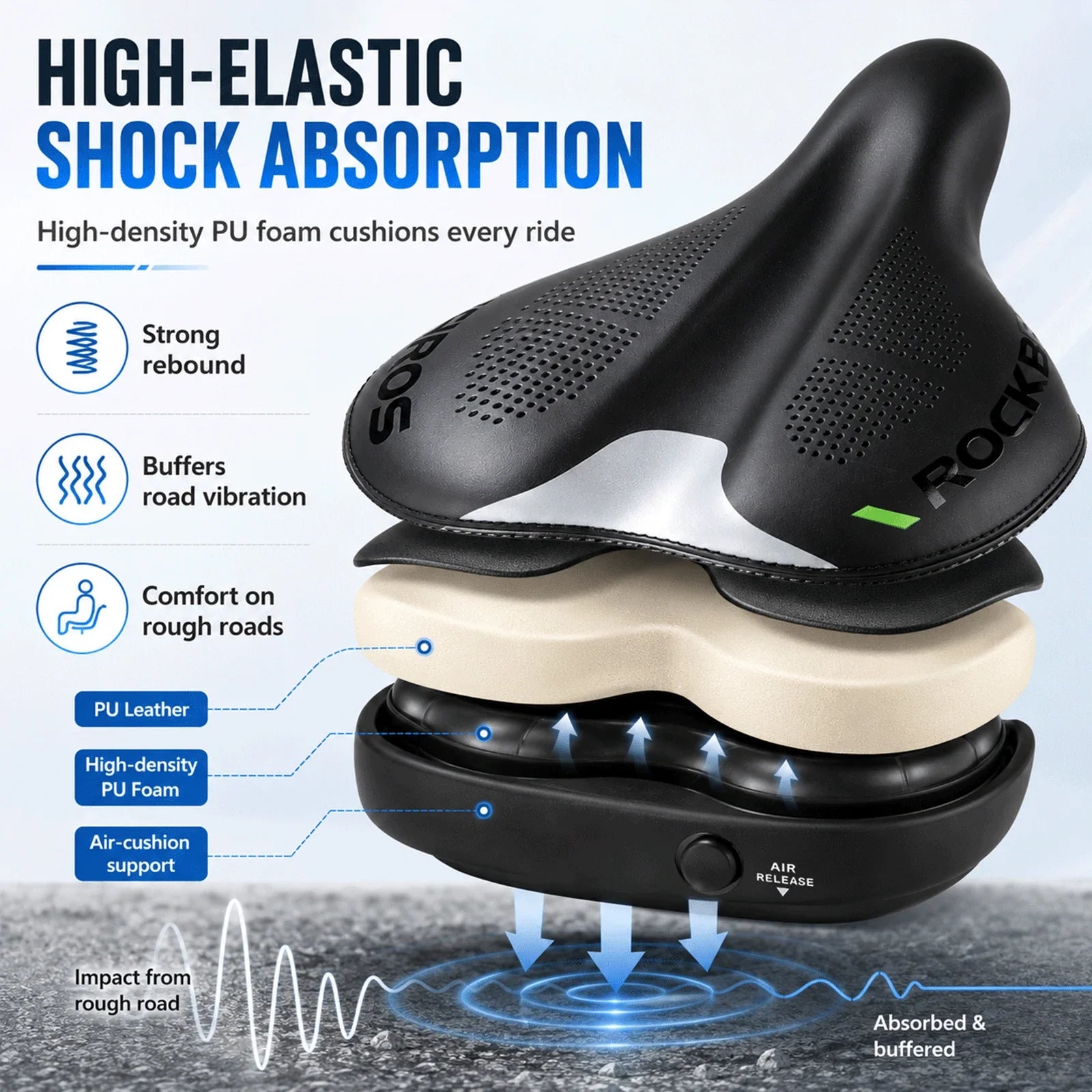 Adjustable Air Cushion Bike Saddle Wide Comfort Shock Absorbing Seat