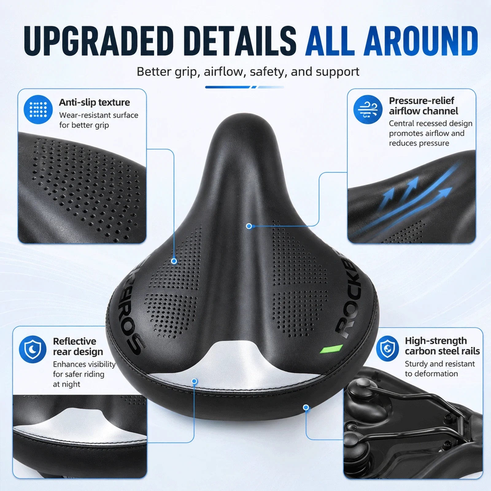 Adjustable Air Cushion Bike Saddle Wide Comfort Shock Absorbing Seat