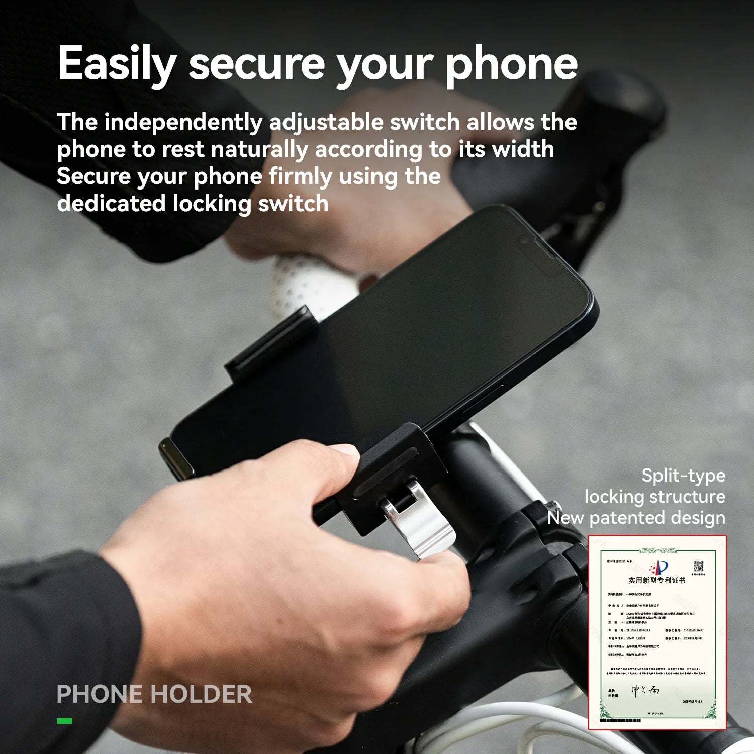 Aluminum Anti-Shake Cell Bike Phone Holder, Motorcycle Phone Mount for 2.56–3.74"