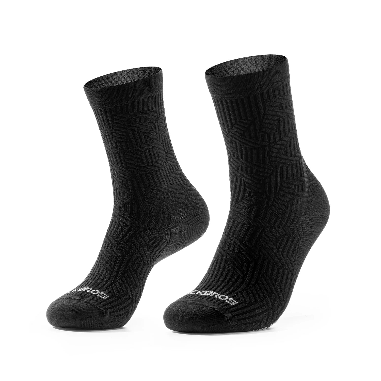 Pair of black socks with geometric pattern on a white background #Color_Black