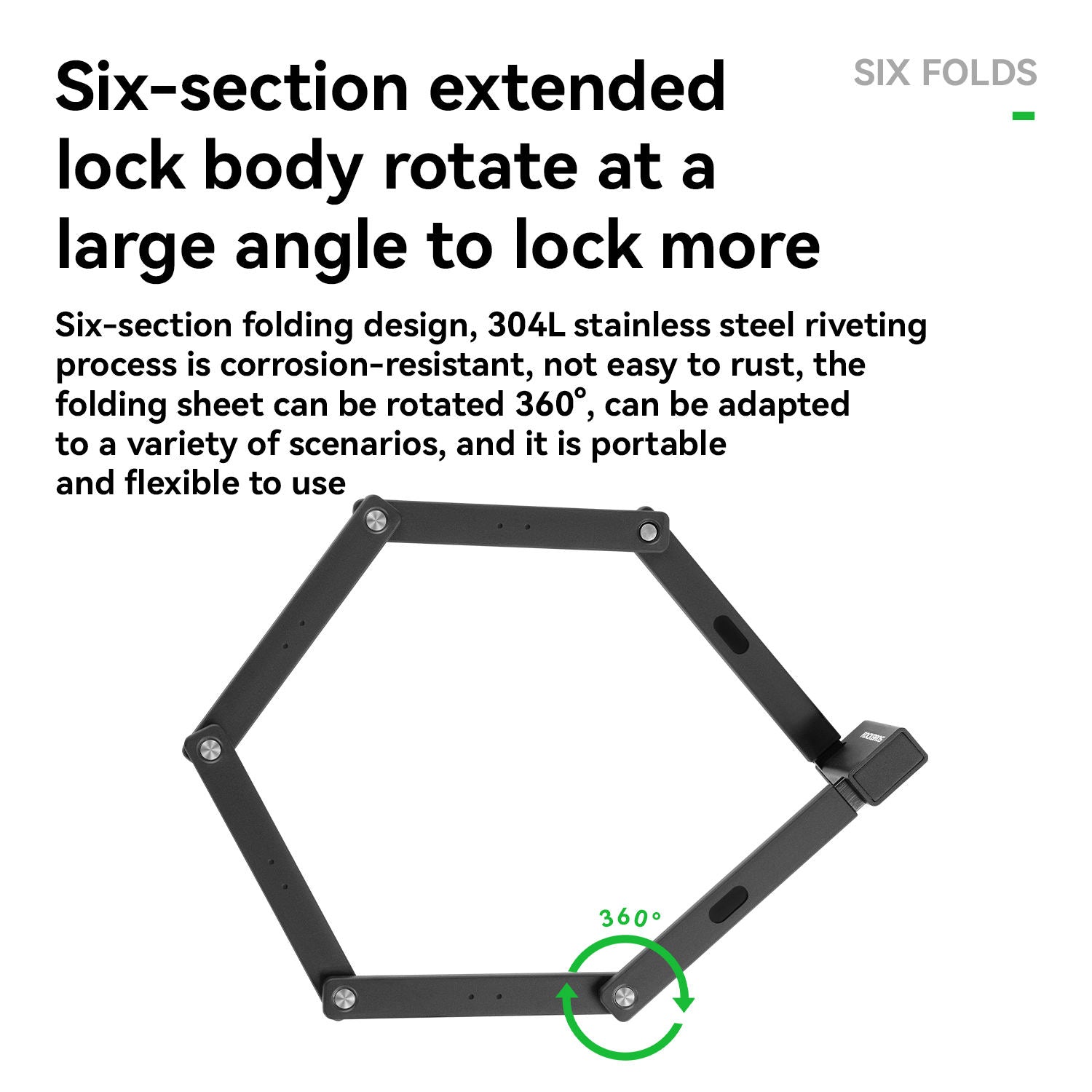 Six-section extended lock body with text on a white background