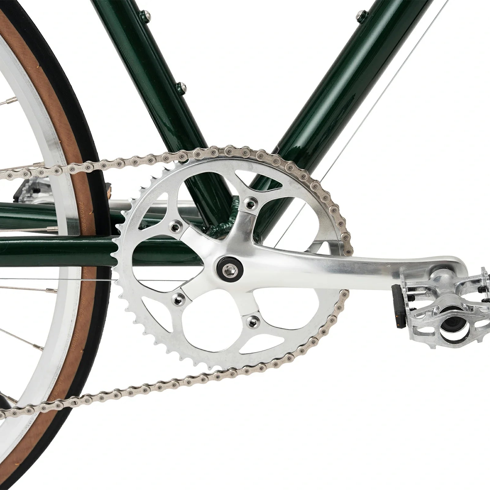 Drivetrain of ATS Classic 700C Road Bike in green #color_green