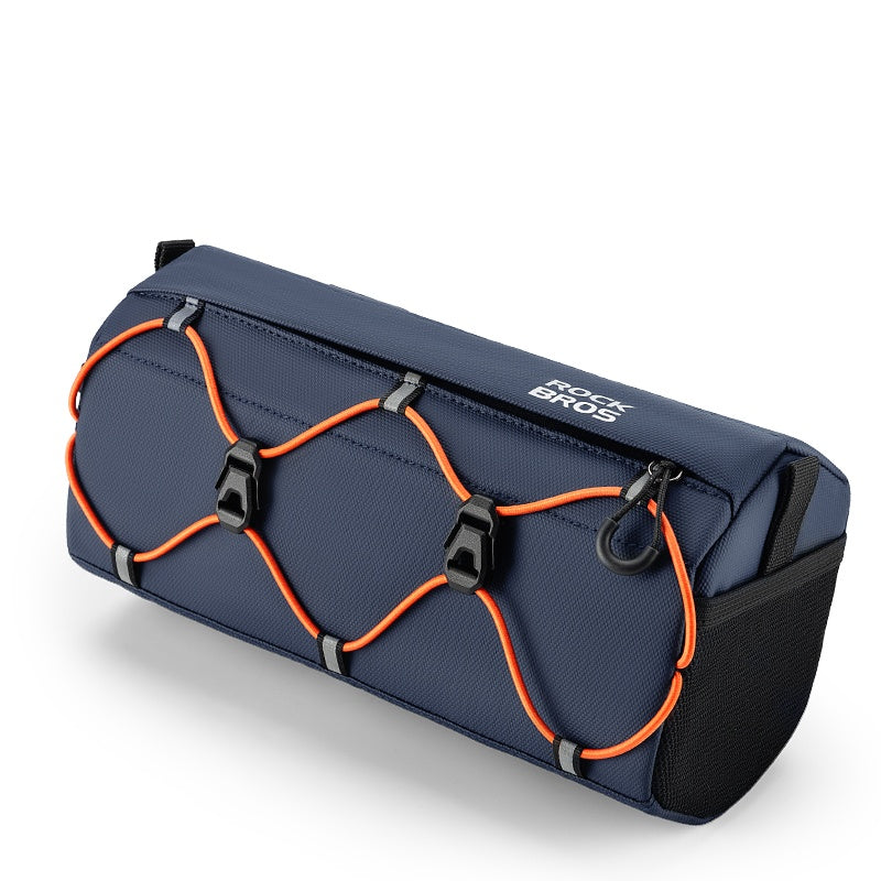 Blue and black bag with orange straps on a white background #Color_Dark blue