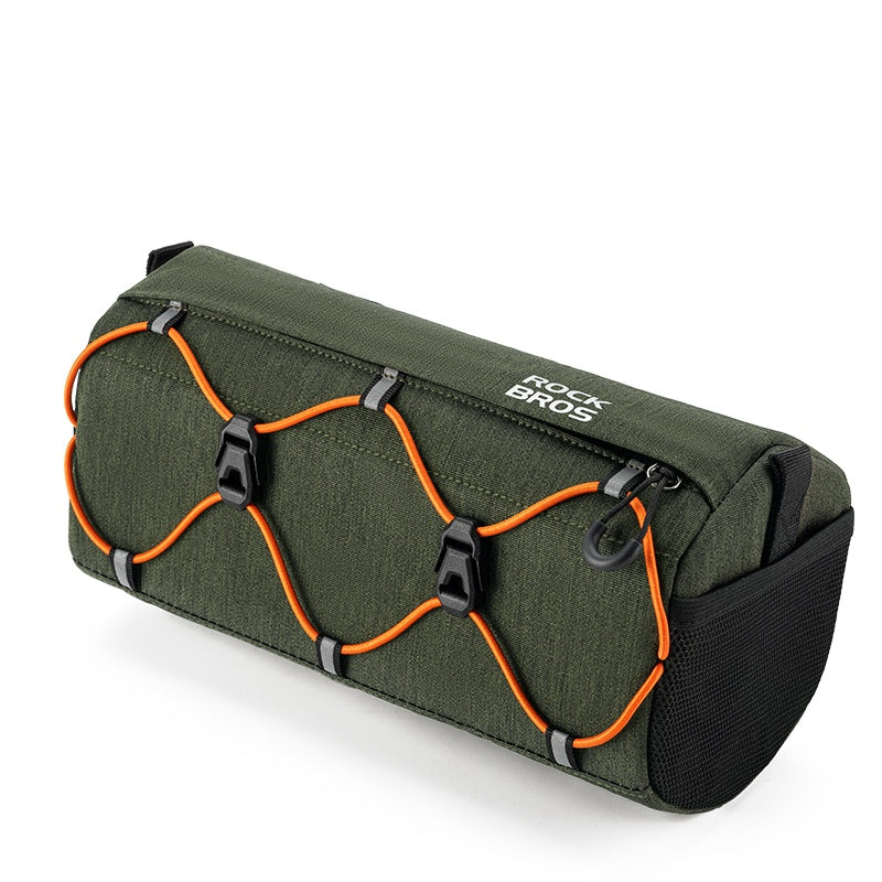 Green bag with orange straps and 'Rock Bros' branding on a white background #Color_Dark green