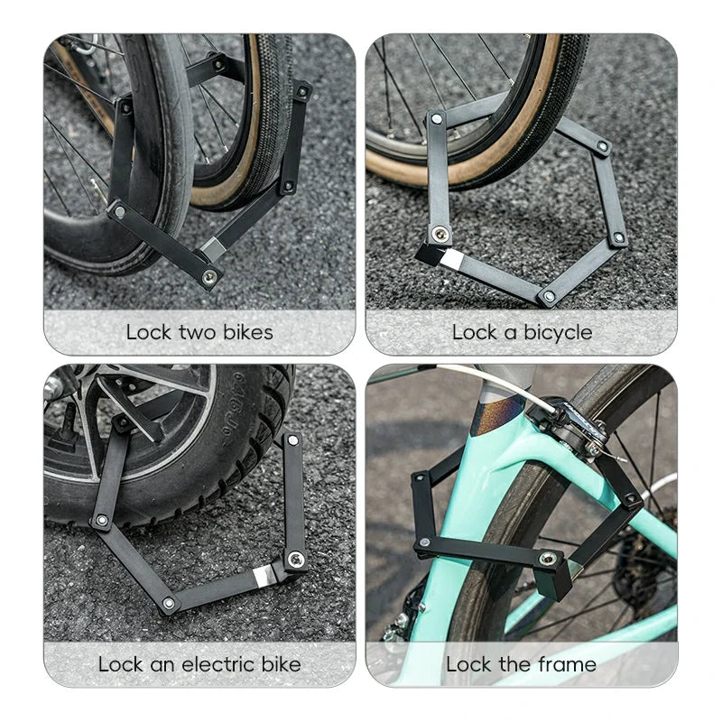 Bicycle lock demonstrating versatility on different types of bikes.