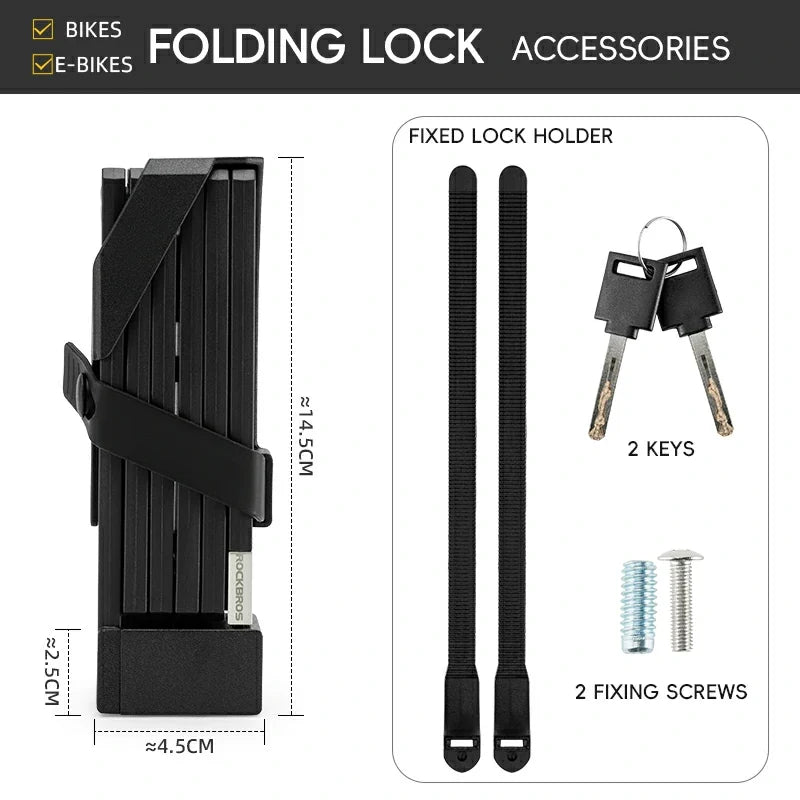 Folding lock accessories with keys, straps, and screws on a white background