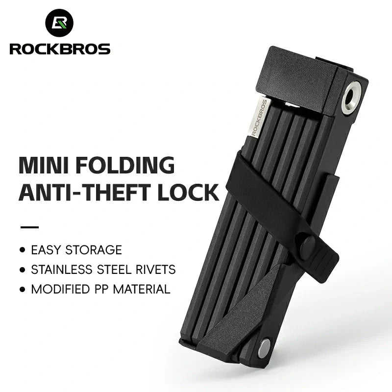 Mini folding anti-theft lock with RockBros branding on a white background