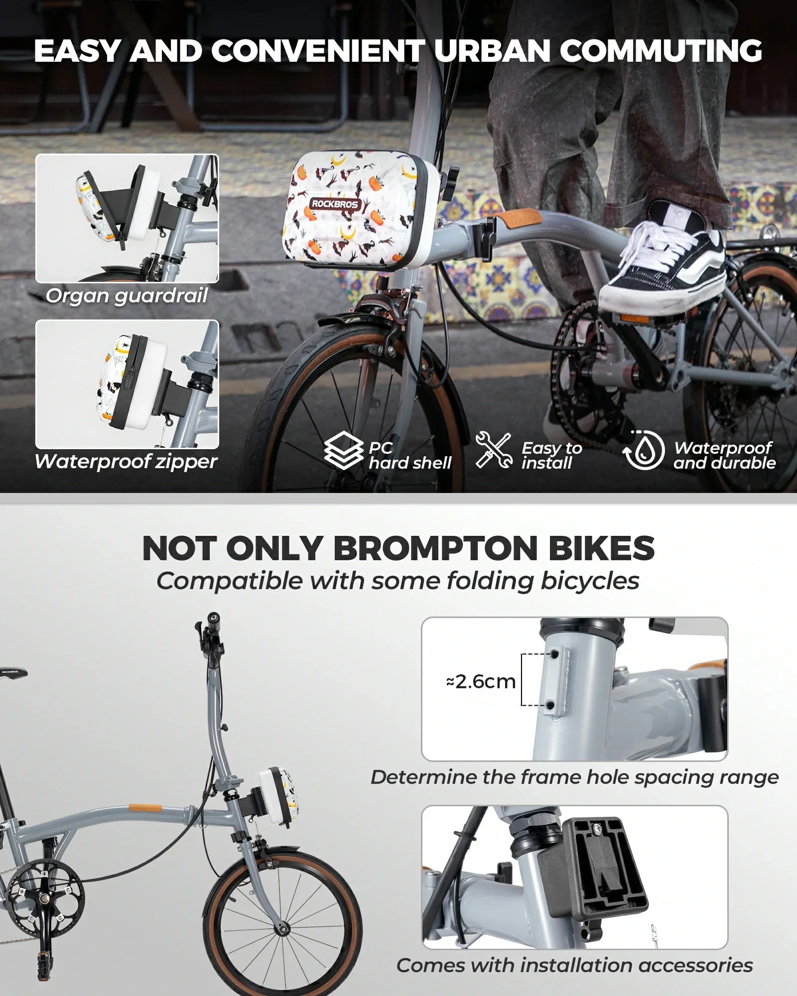 ROCKBROS bicycle handlebar bag waterproof hard shell for folding bike