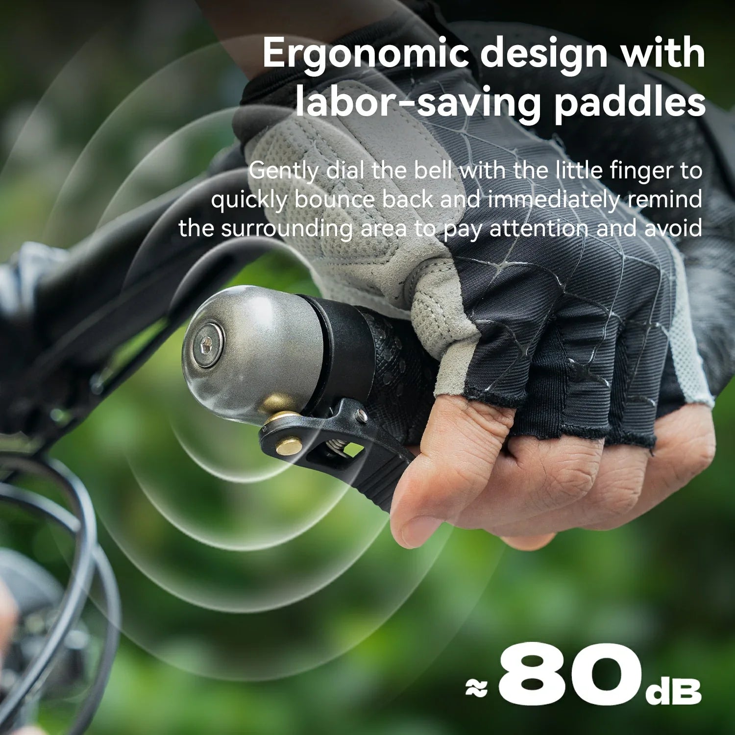 Road bicycle bell with ergonomic paddle
Lightweight handlebar end bell for cycling