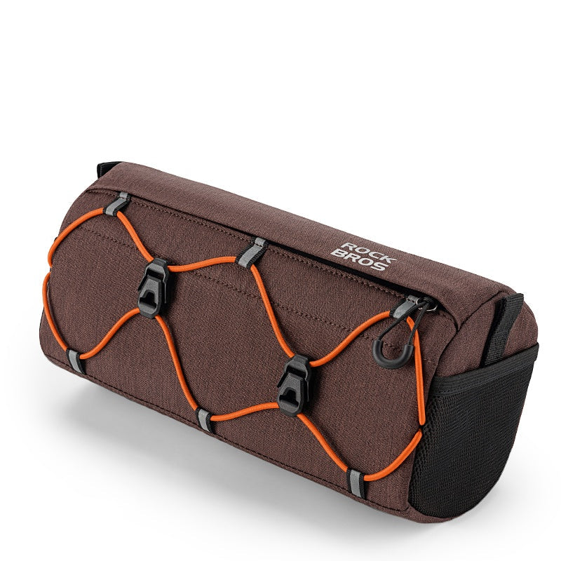 Brown bag with orange straps and 'Rock Bros' branding on a white background #Color_Brown