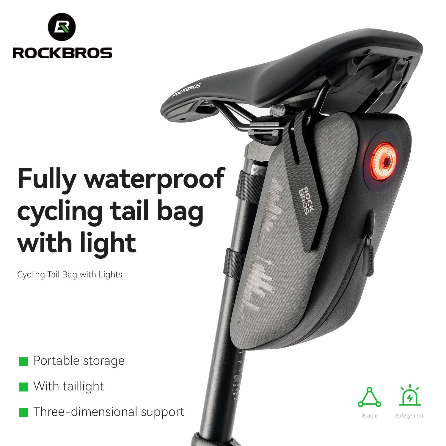 RockBros cycling tail bag with lights on a white background