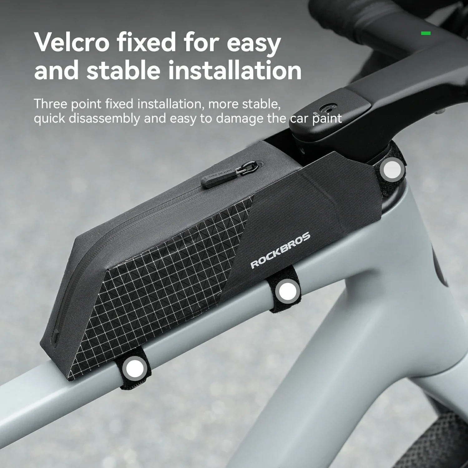 Easy install 3-point fixation, top zipper & charging port for convenient outdoor use