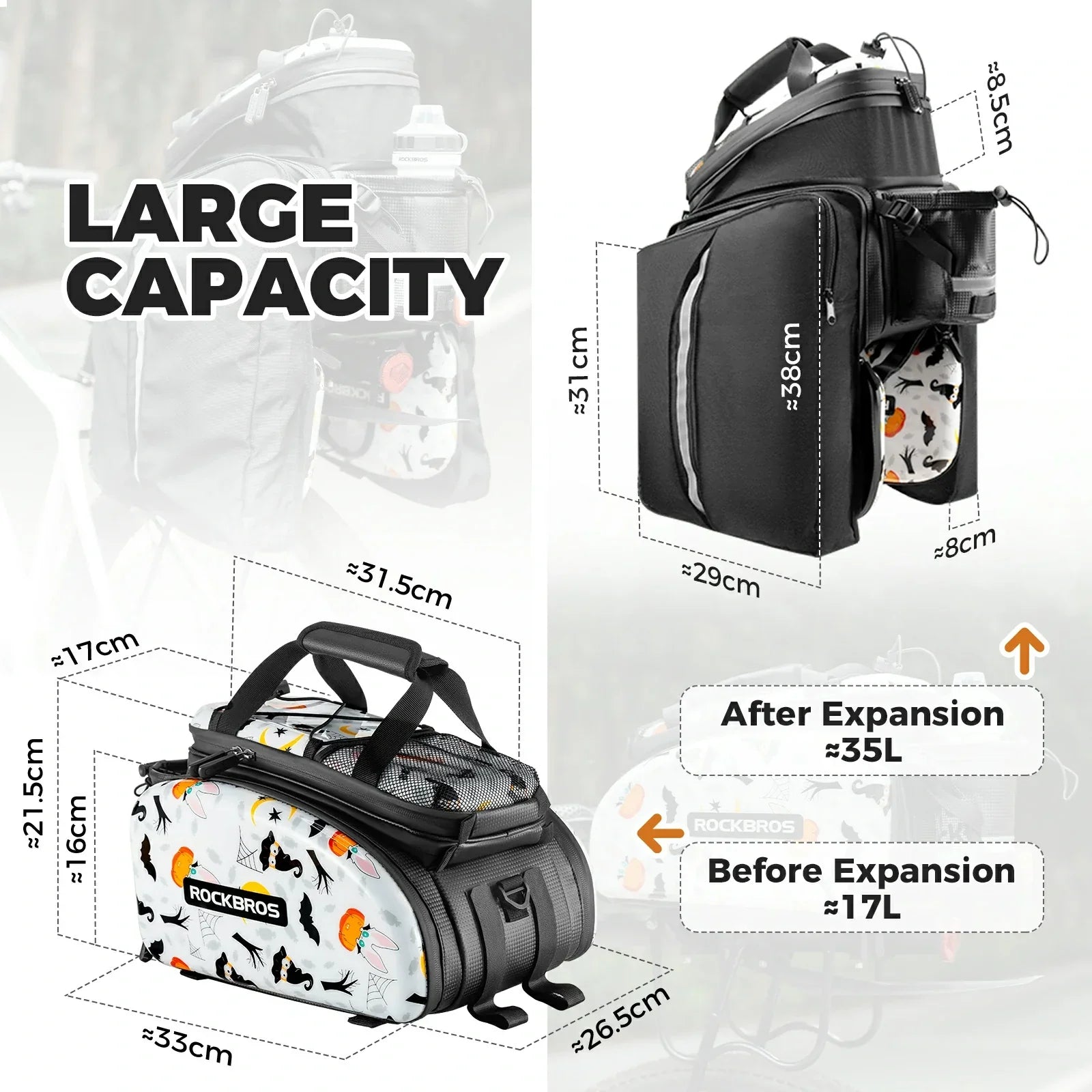 ROCKBROS bike pannier bag double side storage with rain cover 17L-35L